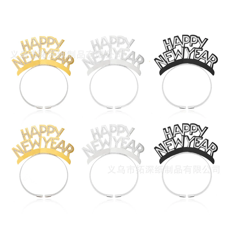 Новогодняя Порошковая повязка на голову реквизит для фотографий HAPPYNEWYEAR вечерние головные уборы из алюминиевой фольги и бумаги