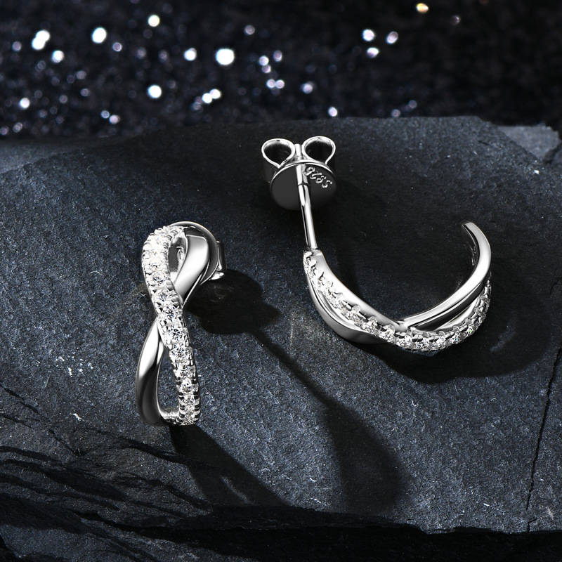 Exquisite X-shaped Stud Earrings in Sterling Silver with Moissanite, Unique Jewelry for Women