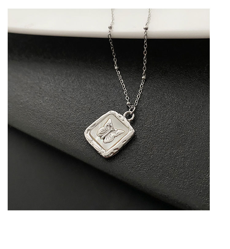 Fashion Butterfly Titanium Steel Inlay Shell Pendant Necklace 1 Piece