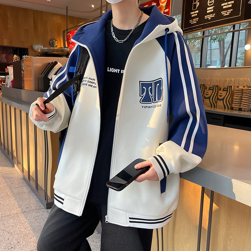 Teenagers Hooded Cardigan Sweatshirt Boys Spring and Autum Junior High School Students Loose Large Size Versatile Baseball Jacket