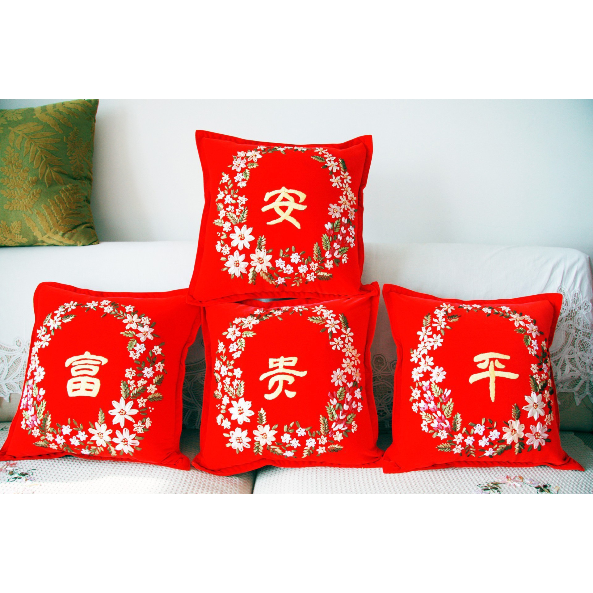 Jinhao bordado fábrica al por mayor hecho a mano bordado Cruz puntada DIY cinta bordado cojín almohada Guangzhou 04