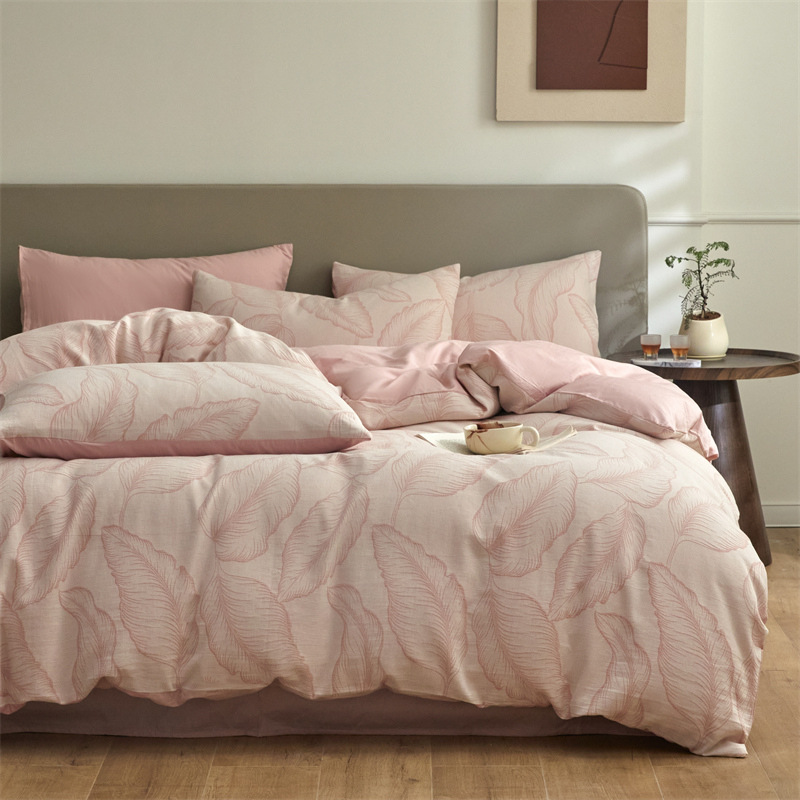 Nuevo tipo A piel de algodón doble cara teñido Jacquard flor simple cuatro piezas de sábanas fabricantes al por mayor