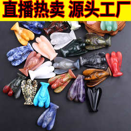 天然水晶天使摆件2寸粉晶东陵半宝石雕刻件工艺品小吊坠玉石摆件