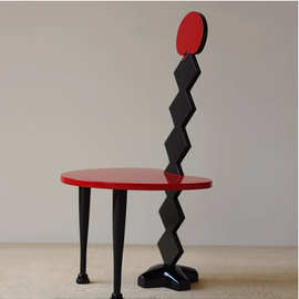 中古风魔力红实木餐椅艺术设计师款书桌椅家用复古侘寂风凳子ins