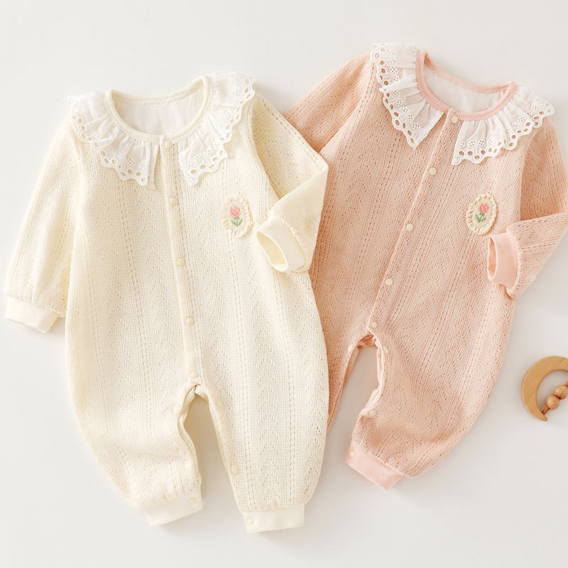 [Double Layer] Autumn and Winter Baby One-Piece Knitted Baby Girl's Romper Suit Western Style Doll Collar Small Fragrance Outerwear