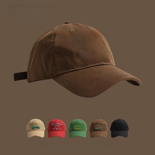 Small Face Coffee Brown Hat for Women Spring and Summer Sunshade Duckbill Hat with American Letter Embroidery Men's Cap Soft Brim Trendy