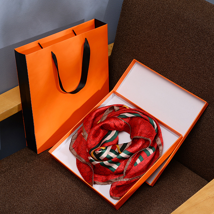 New Square gift box simple silk scarf packing box orange cover box clothing bag customizable logo