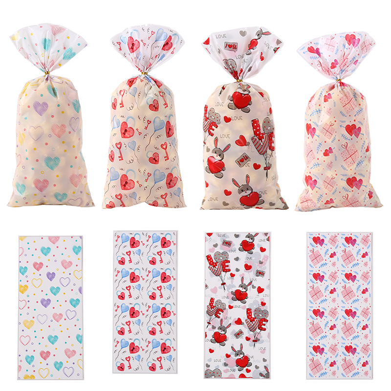 Día de San Valentín creativo OPP bolsa de regalo caramelo snack bolsa de embalaje amor patrón algodón caramelo snack bolsa de embalaje