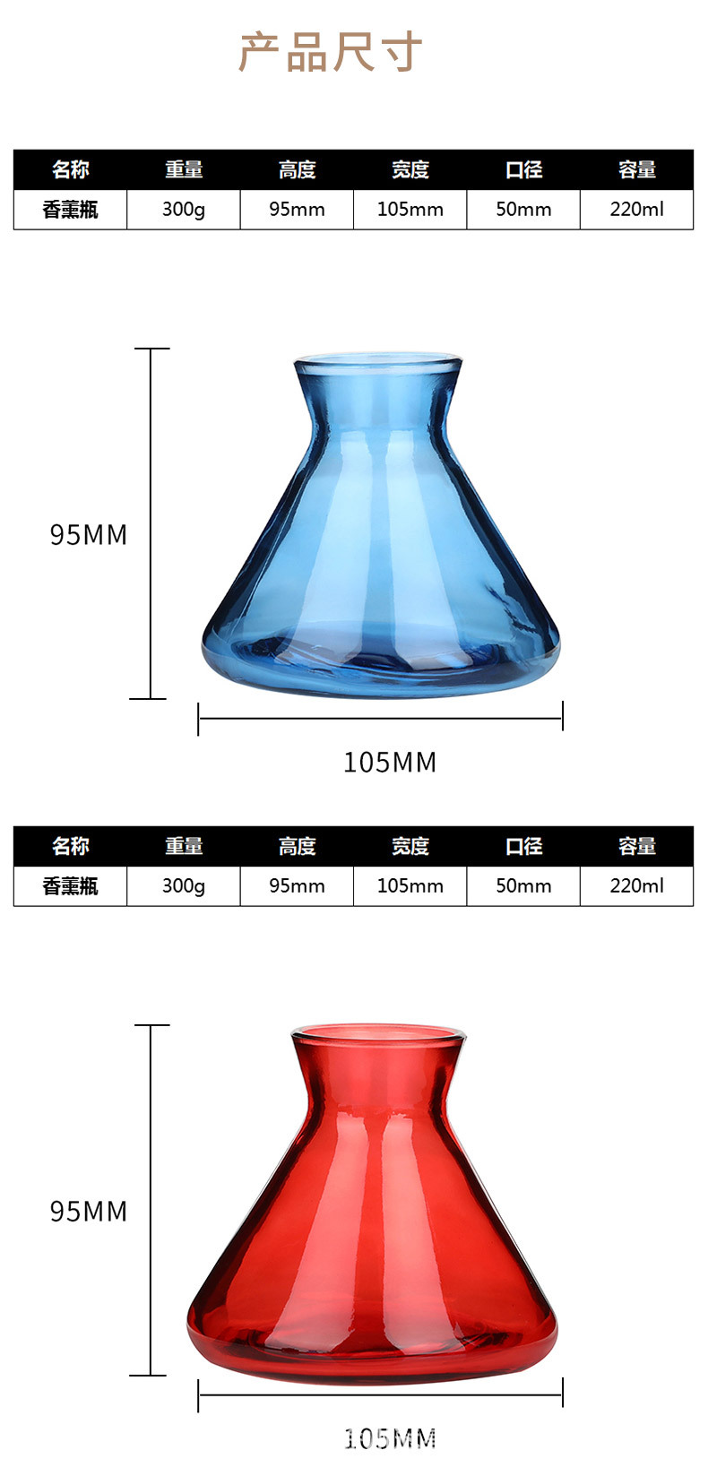 香薰瓶空瓶蓝色玻璃瓶DIY手工藤条干花香水挥发瓶喇叭形香薰瓶详情3