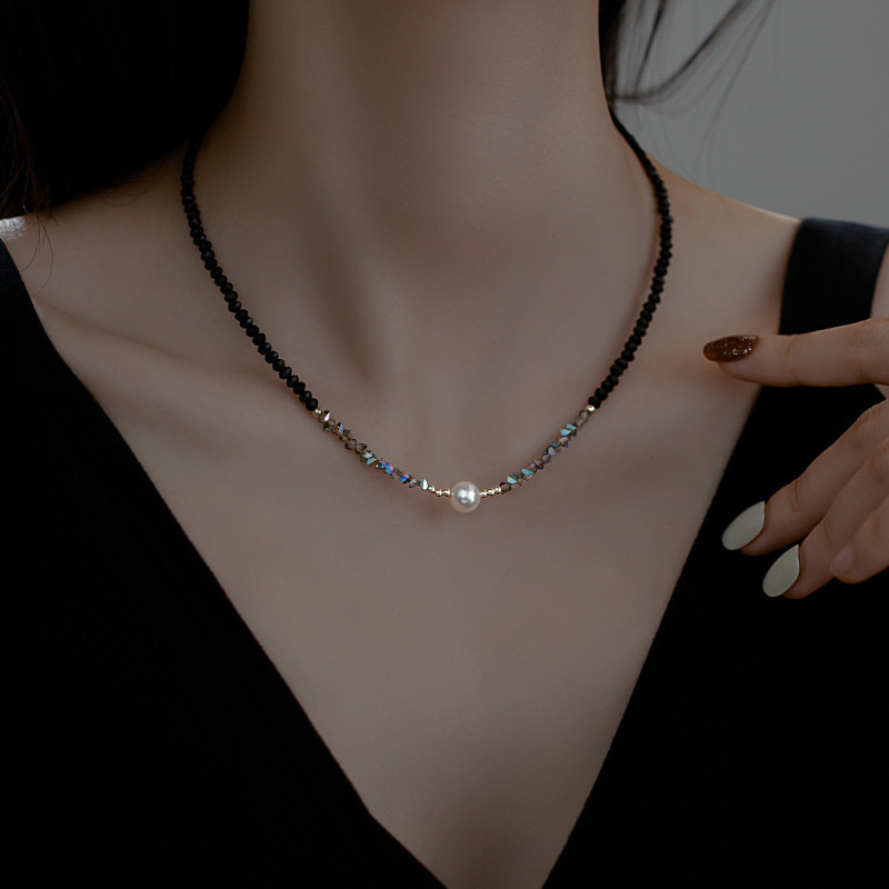 Black Crystal natural pearl necklace retro advanced niche design simple all-match necklace mix and match pearl necklace Black Crystal natural pearl necklace retro advanced niche design simple all-match necklace mix and match pearl necklace
