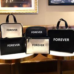 潮流簡約化妝包便攜歐美風帆布字母手提袋時尚四方大容量收納包