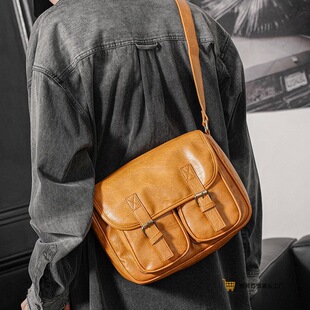 Trendy New Youth Japanese and Korean Street Style Single Shoulder Bag Retro Leather Small Square Bag Casual Crossbody Bag Cycling Shoulder Bag