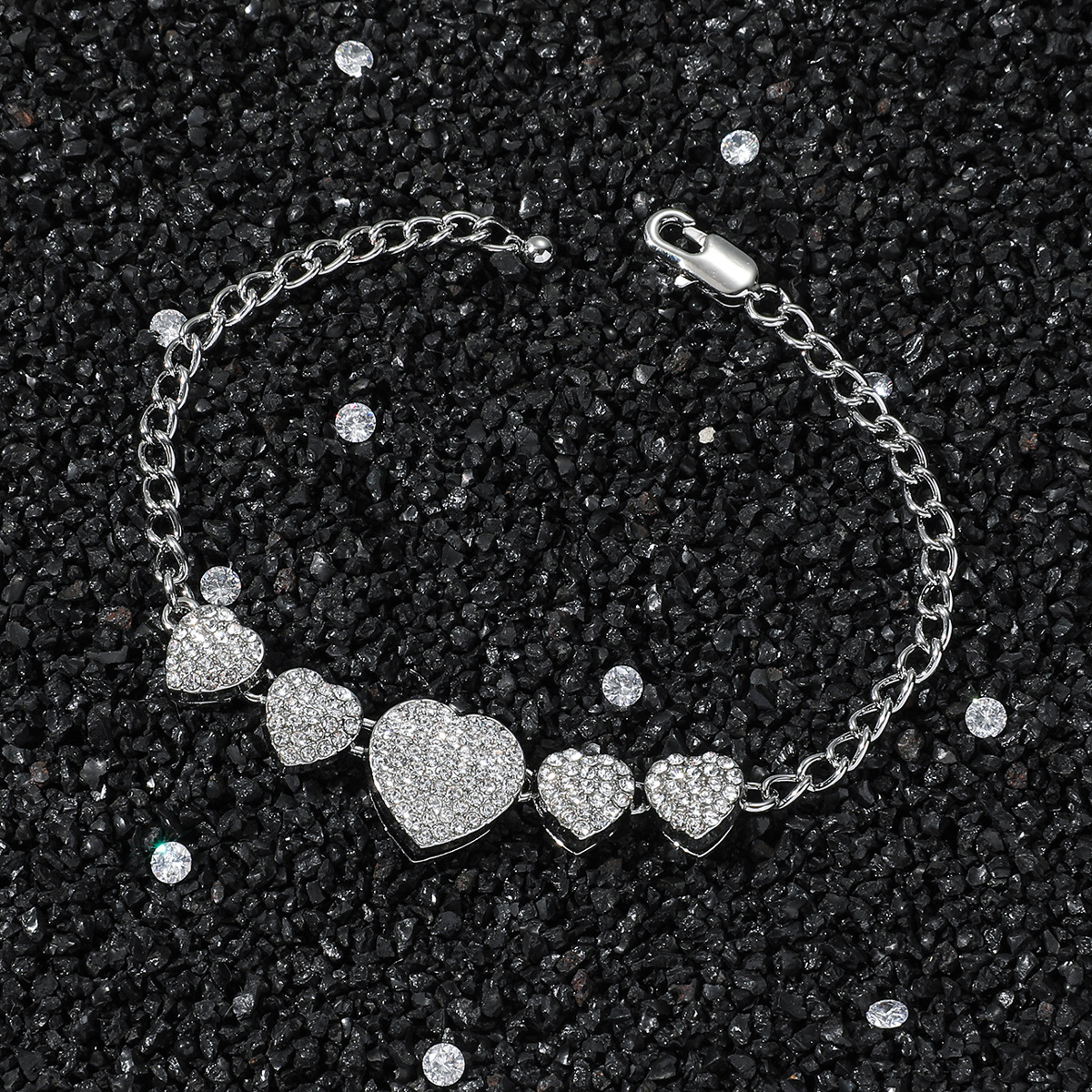 Bracelets Classification Zinc Alloy Chain Material Hip-Hop Heart Shape Rhinestones Alloy O-shaped Chain Chain & Link Bracelets Wholesale