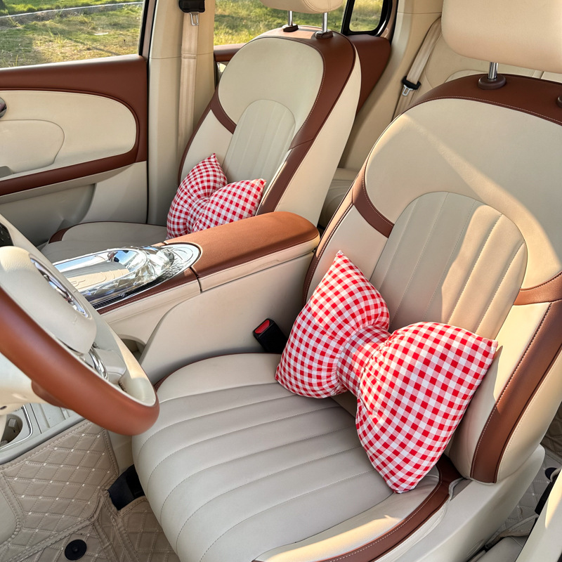 Bow Car Headrest, Neck Pillow, New Car Seat Cushion, Lumbar Pillow, Universal Decorative Car Lumbar Support for All Seasons