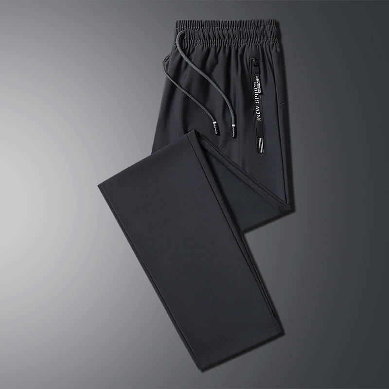 2024 pantalones de seda de hielo pantalones casuales deportivos elásticos finos de verano para hombres pantalones de secado rápido con aire acondicionado de talla grande sueltos y gordos