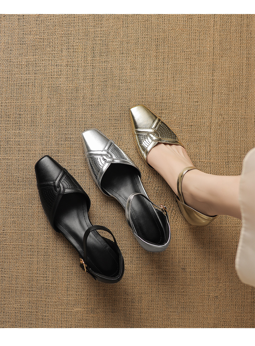 Sandal cao gót nữ quai ngang mũi vuông kiểu Pháp, gót thô ổn định — đen chi tiết 1