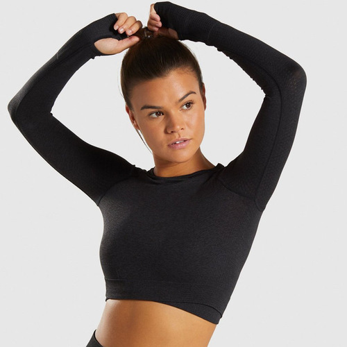Order American and European fitness clothes, quick-drying, foreign trade yoga, stomach-dropping dots, long-sleeved top, seamless knitting, women's long-sleeved cross