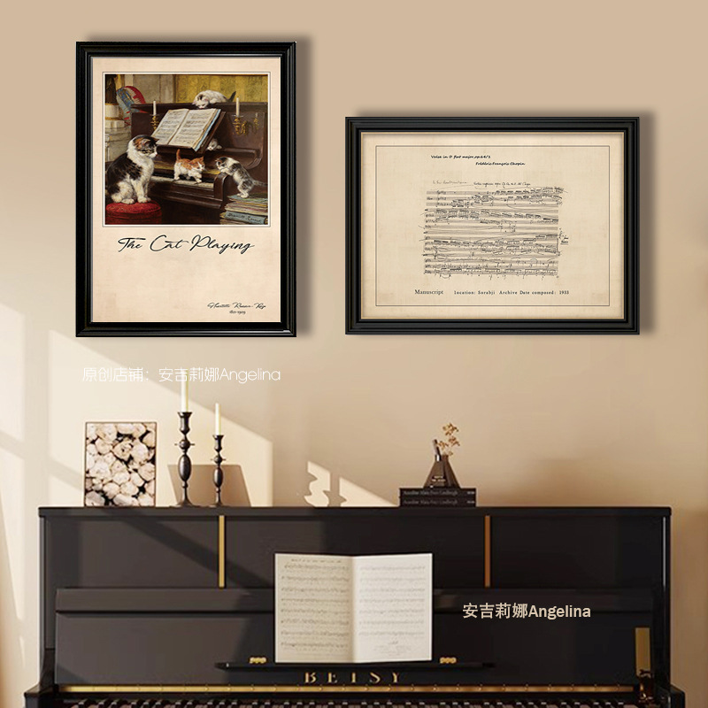 American retro music decorative painting French music score porch hanging painting living room piano above classroom piano room mural