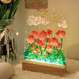 圣诞节儿童节手工diy亚克力郁金香手绘画材料小夜灯暖场活动批发