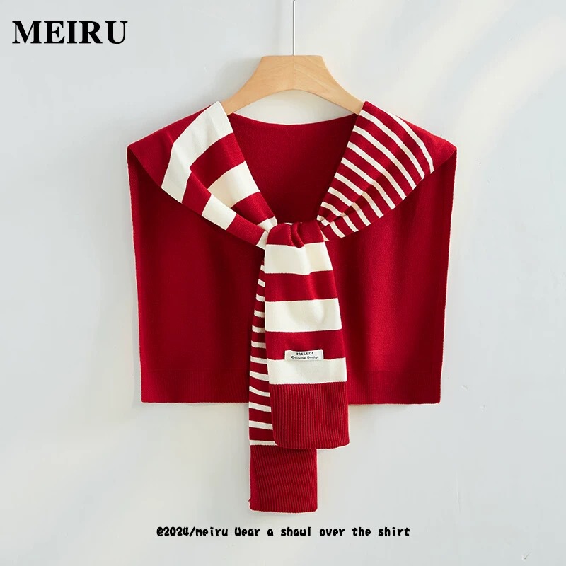 Christmas Red New Year Red 2025 Fashionable Striped Knitted Shawl Women's Outerwear Stylish Office Cardigan Christmas Red New Year Red 2025 Fashionable Striped Knitted Shawl Women's Outerwear Stylish Office Cardigan