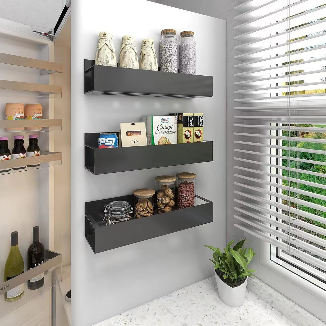 Cross-Border Magnetic Refrigerator Storage Rack Kitchen Supplies Storage Rack Punch-Free Spice Rack Household Refrigerator Side Hanging Rack