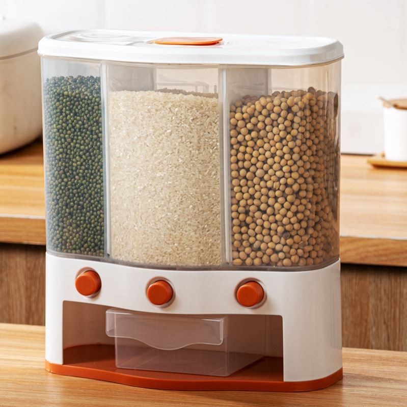 Rice Dispenser, Large Grain Container Storage Lid Measuring