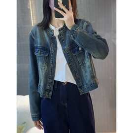 复古水洗做旧毛边牛仔外套女早秋新款宽松百搭单排扣短款夹克上衣