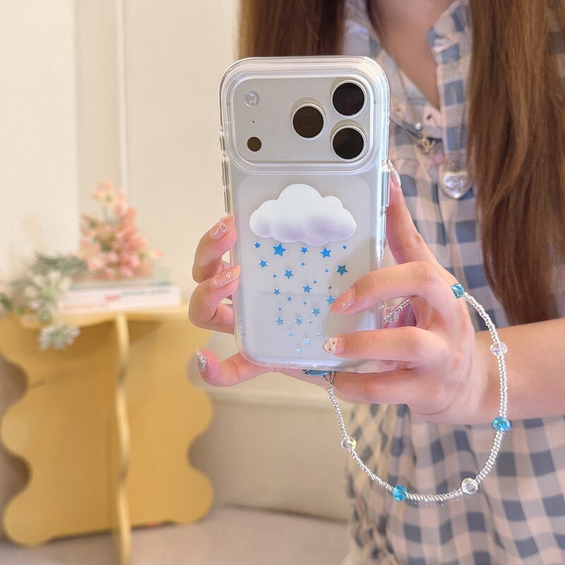 Summer Fresh Style Stars and Clouds Suitable for iPhone 17 Pro Max Apple 16 Phone Case 15 Chain 17 Girl Style
