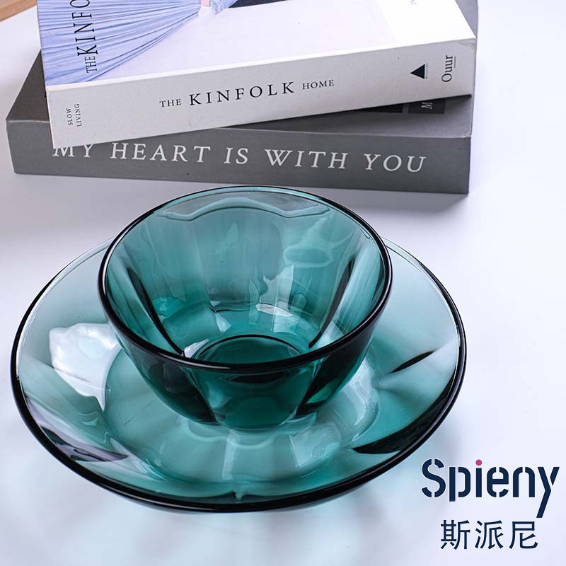 Spayni Begonia Series Lake Green High Borosilicate Transparent Glass Tableware High Aesthetic Value High Temperature Resistant Plate Set