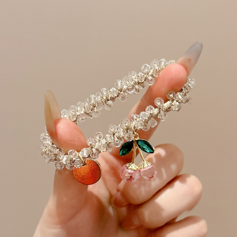 Nuevo estilo rojo neto cristal rhinestone cuerda para el cabello mujer enviar novia pulsera personalidad de doble uso cola de caballo baja red sombrero simple