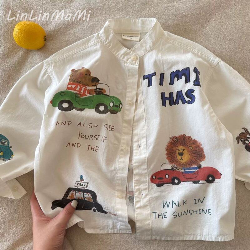 Children's Long-Sleeve Shirt 2026 Autumn Boys' Japanese Cartoon Graffiti Shirt Toddler Baby Stand Collar Top Children's Long-Sleeve Shirt 2026 Autumn Boys' Japanese Cartoon Graffiti Shirt Toddler Baby Stand Collar Top