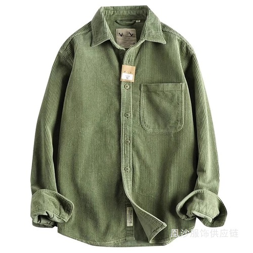 2025 New Spring Washed Long Sleeve Shirt Men's American Simple Hong Kong Style Trendy Single Pocket Shirt Coat Huangsha 