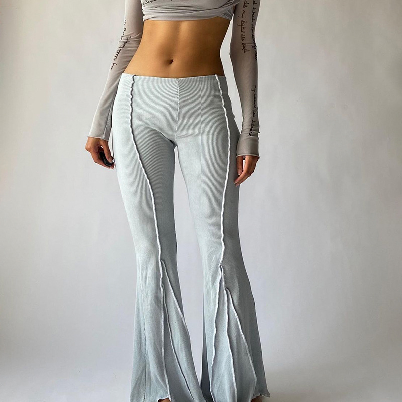 Solid Color Low Waist Sexy Casual Bell Bottom Pants NSRUI60345