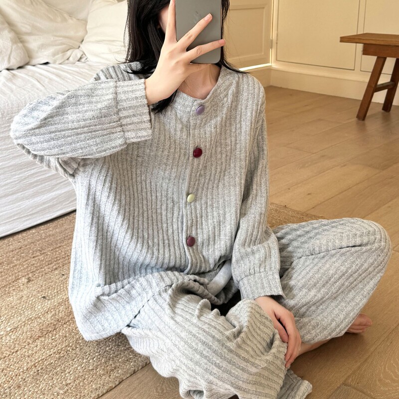 Korean Style Ins Cashmere Pajamas for Women Spring and Autum Thin Velvet German Velvet Simple Style Long-Sleeved Pants Autum and Winter Home Clothes