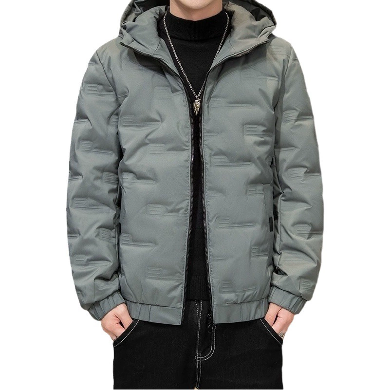 Мужской пуховик зимний новый модный повседневный дикий молодой теплый короткий с капюшоном сплошной белый утиный бархатный пиджак