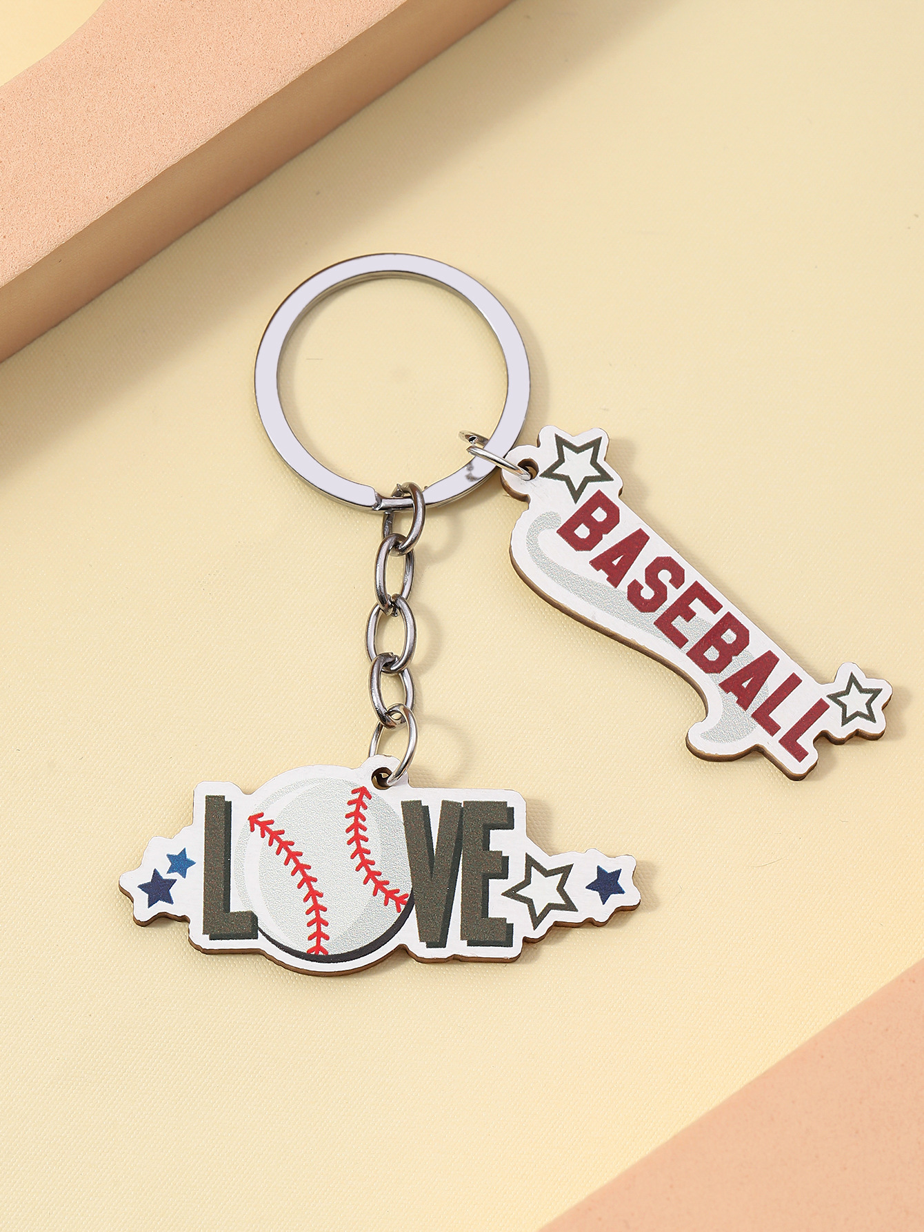 12g Weight Keychain Classification Daily Occasion Wood Material Letter, Ball Pattern Unisex Gender Sports Style Sports Letter Ball Wood Unisex Keychain 16