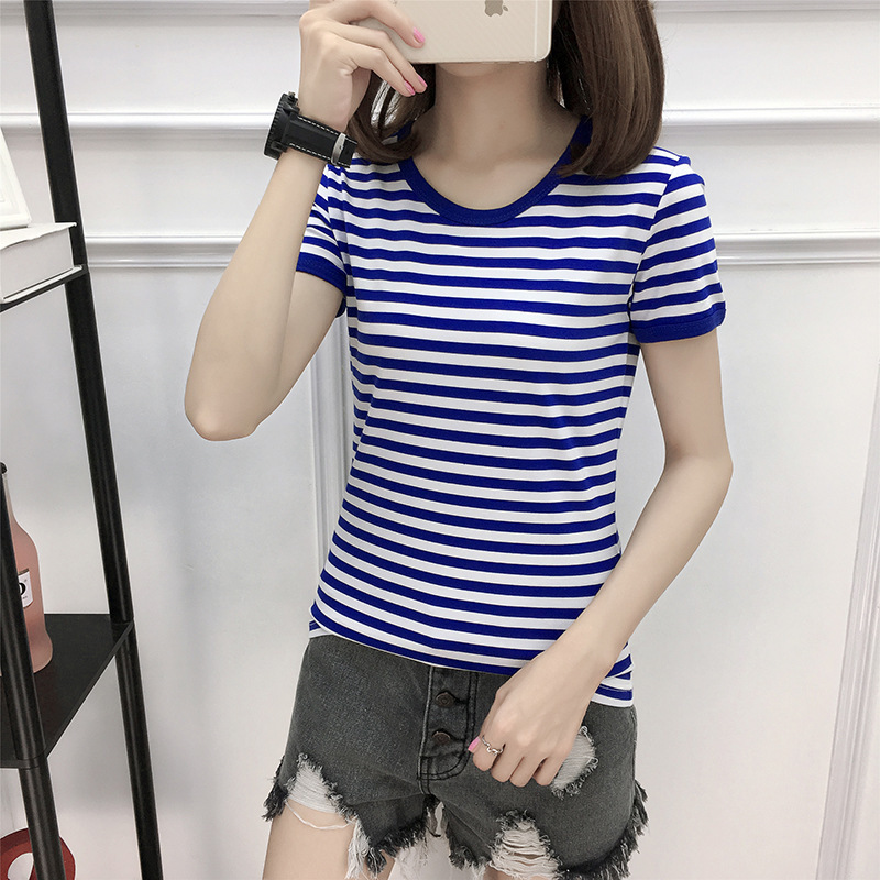 Summer Sea-Soul Short-Sleeve T-Shirt, Pure Cotton, Group Purchase Performance Clothing, Striped Couple Style, Cross-Border Wholesale Supply, Cross-Border Hot Sale