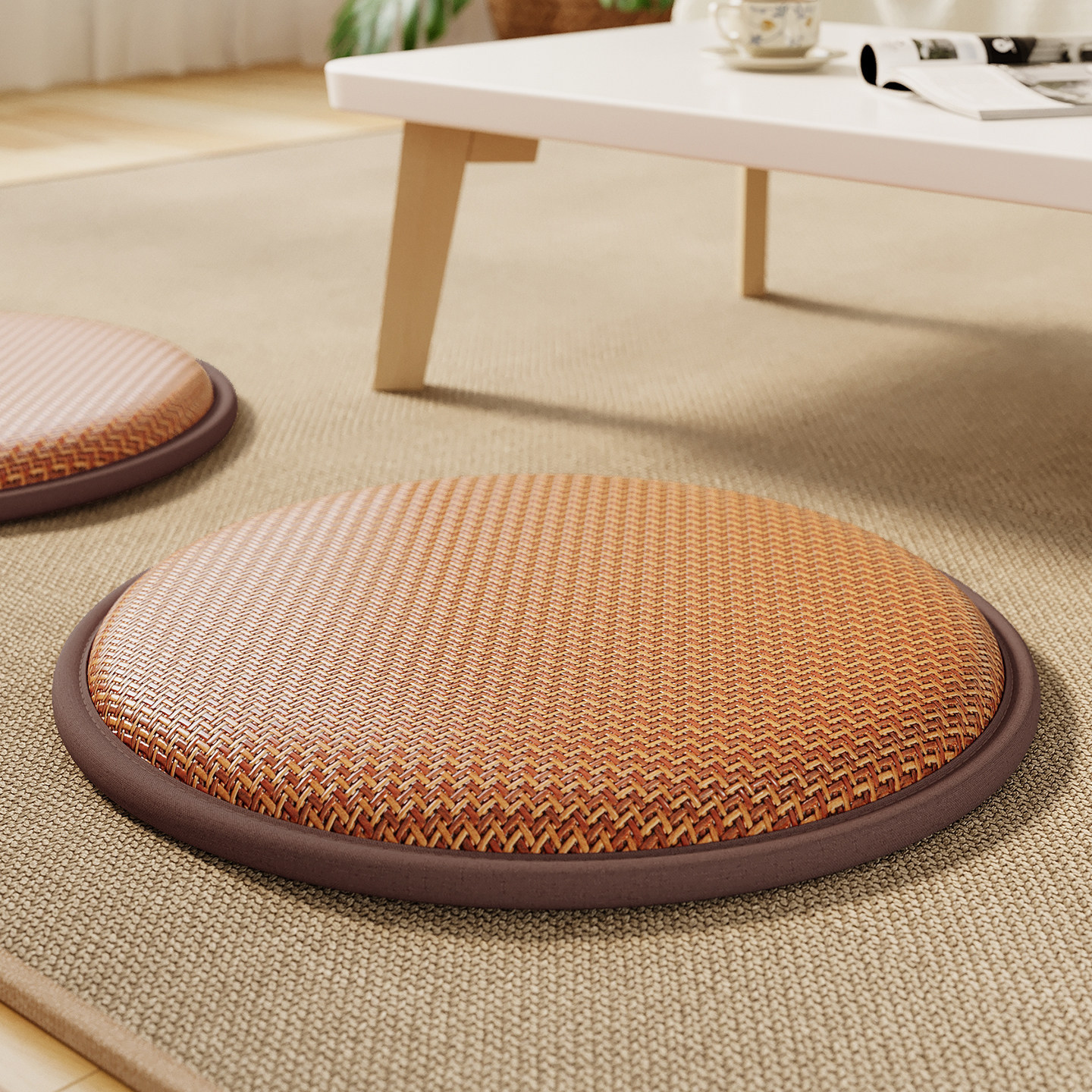 Futon redondo cojín de suelo de tela de caña cojín de ventana flotante cojín de verano de caña cojín de silla de comedor casera cojín antideslizante cojín de cojín