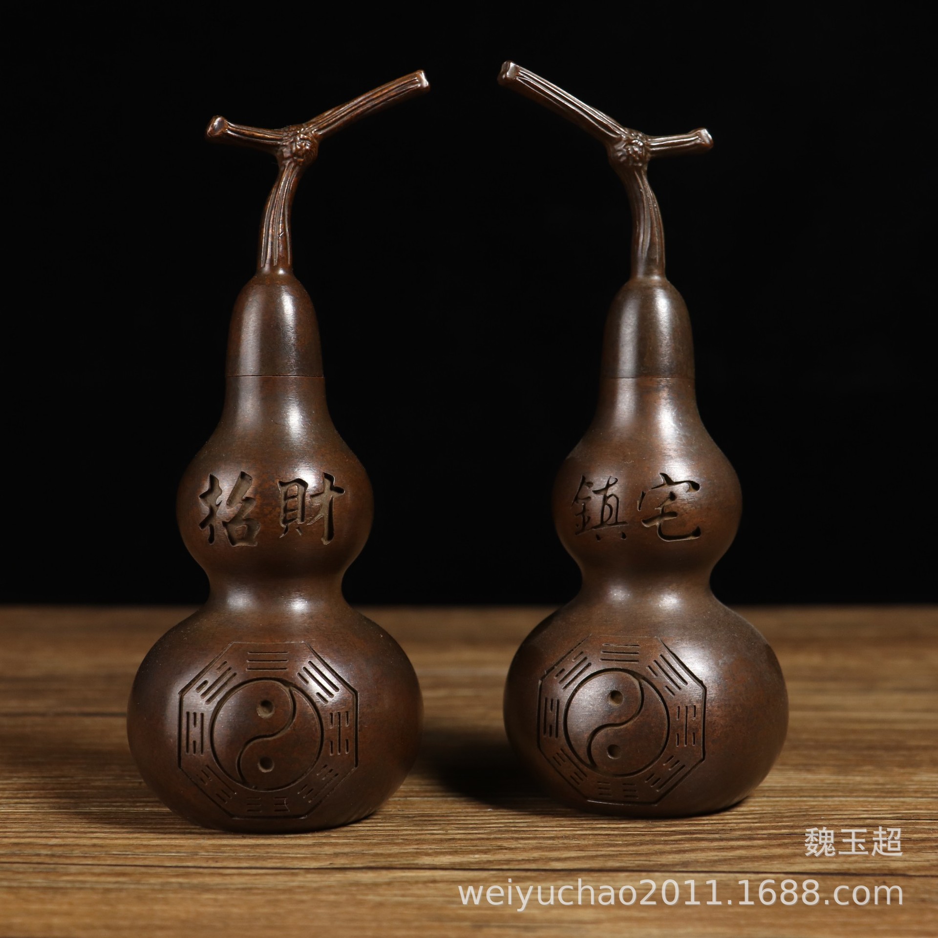 批发纯铜葫芦摆件紫铜色开口八卦葫芦礼品家居客厅装饰工艺品