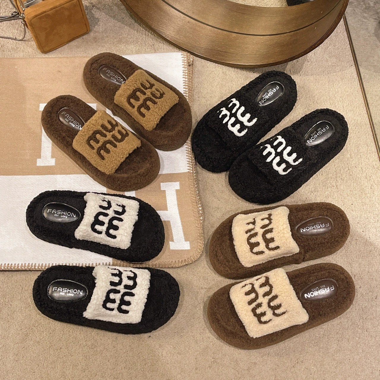 Внешняя торговля 42 плюс размер 5 см толстые шерстяные тапочки 2024 осень и зима новый удобный и повседневный дикий домашний хлопок