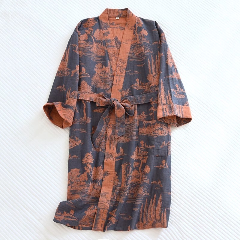 블루 그레이 풍경 하우스 벨트 가운