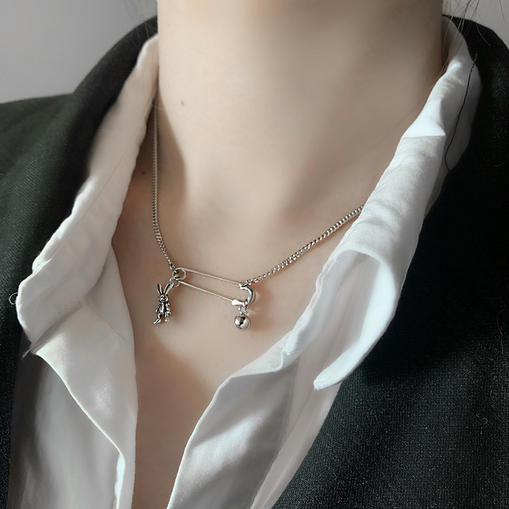 Linglang Vintage S925 Sterling Silver Necklace Safety Pin Necklace Dainty Silver Choker Necklace for Women