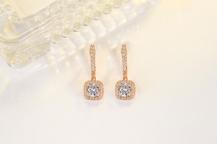 Drop Earrings Classification Fashion Geometric Copper Drop Earrings Inlay Zircon Copper Earrings 1 Pair