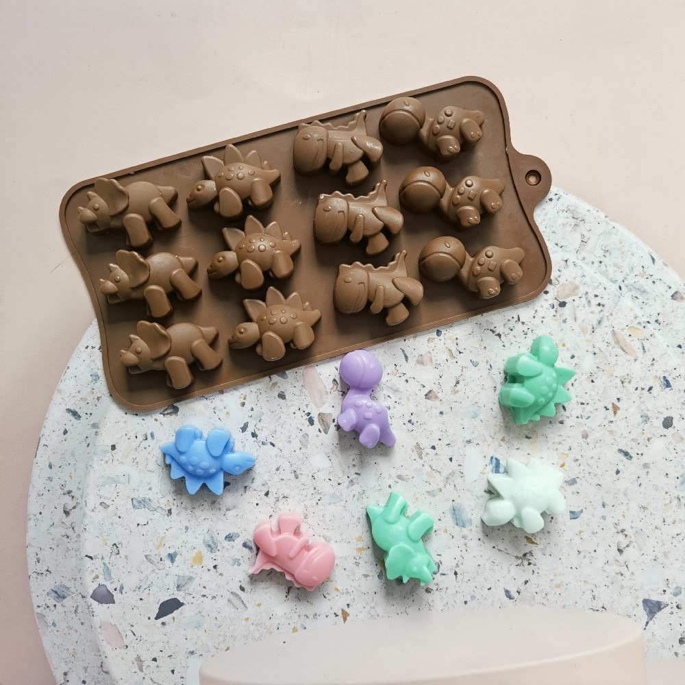 Silicone 12 dinosaurios chocolate 582 molde de pastel gelatina pudín jabón molde de pastel herramientas de horneado