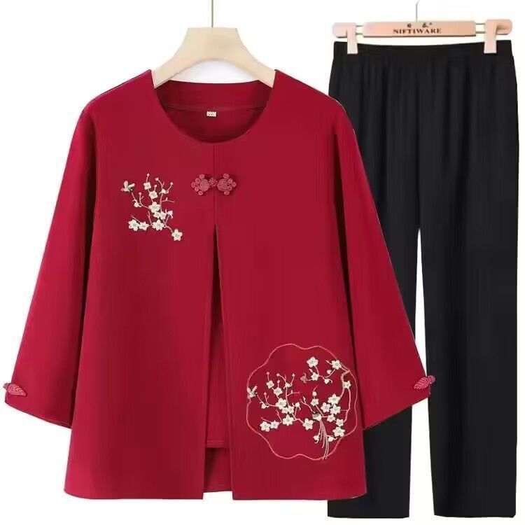 Middle-Aged and Elderly Women's Summer Shirts, Mom's Chiffon Faux Two-Piece Set, Elderly Clothing, Grandma's Spring Shirts Middle-Aged and Elderly Women's Summer Shirts, Mom's Chiffon Faux Two-Piece Set, Elderly Clothing, Grandma's Spring Shirts