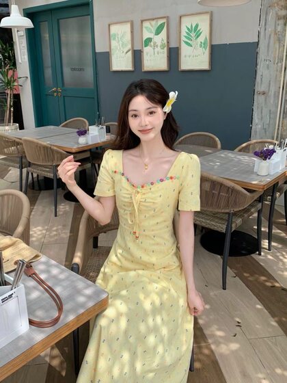 [inside] Annie not fire new plus size summer holiday lace floral Mori sweet slim dress