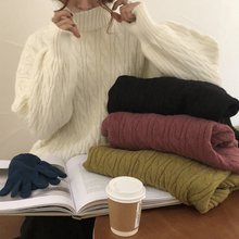 高领毛衣女春夏新款韩版套头宽松慵懒外穿上衣加厚白色麻花针织衫