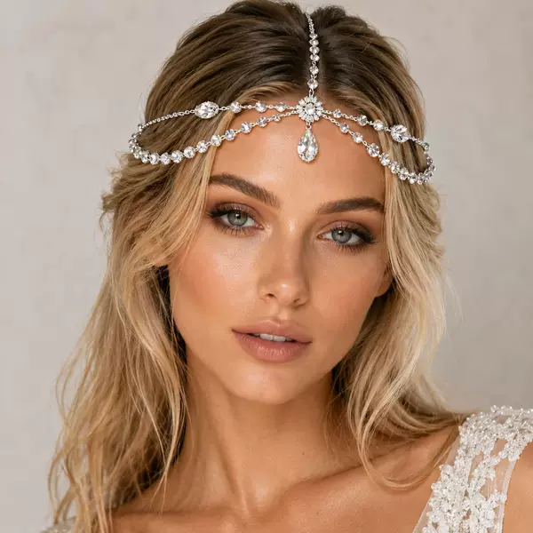 New Style Water Drop Hair Chain, Bohemian Style Princess Style Rhinestone Headpiece, Elegant Wedding Accessories Hair Chain