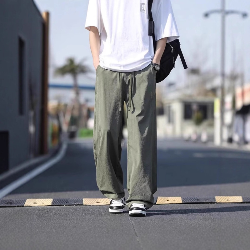 美式冰丝休闲裤男士2025夏季新款宽松高街凉感速干运动长裤子男款|undefined