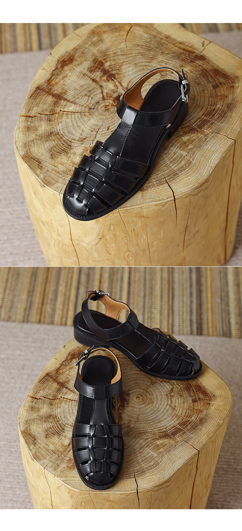 Dép sandal nữ quai chữ T dệt đế mềm phong cách retro — nâu chi tiết 11